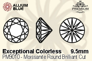 PREMIUM Moissanite Round Brilliant Cut (PM9010) 9.5mm - Exceptional Colorless