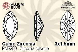 PREMIUM CRYSTAL Zirconia Navette 3x1.5mm Zirconia Black