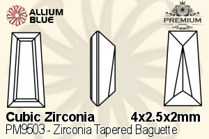 PREMIUM CRYSTAL Zirconia Tapered Baguette 4x2.5x2mm Zirconia White