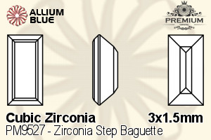 PREMIUM CRYSTAL Zirconia Step Baguette 3x1.5mm Zirconia White