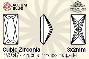 PREMIUM CRYSTAL Zirconia Princess Baguette 3x2mm Zirconia White