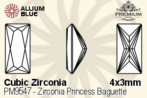 PREMIUM CRYSTAL Zirconia Princess Baguette 4x3mm Zirconia White
