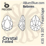 寶仕奧莎 機切Pearshape 301 花式石 (435 16 301) 8x6mm - 透明白色 DURA™耐用金屬箔底