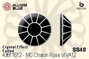 Preciosa MC Chaton Rose VIVA12 Flat-Back Stone (438 11 612) SS48 - Crystal Effect With Silver Foiling
