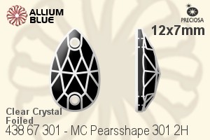 Preciosa MC Pearsshape 301 2H Sew-on Stone (438 67 301) 12x7mm - Clear Crystal With Silver Foiling