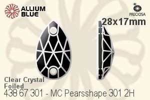 Preciosa MC Pearsshape 301 2H Sew-on Stone (438 67 301) 28x17mm - Clear Crystal With Silver Foiling