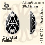 Preciosa MC Pearsshape 301 2H Sew-on Stone (438 67 301) 28x17mm - Clear Crystal With Silver Foiling