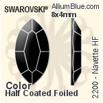 スワロフスキー Navette ラインストーン ホットフィックス (2200) 8x4mm - カラー（ハーフ　コーティング） 裏面アルミニウムフォイル