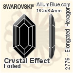 スワロフスキー Elongated Hexagon ラインストーン (2776) 16.5x8.4mm - クリスタル エフェクト 裏面プラチナフォイル