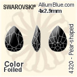 スワロフスキー Pear-shaped ファンシーストーン (4320) 4x2.9mm - カラー 裏面プラチナフォイル