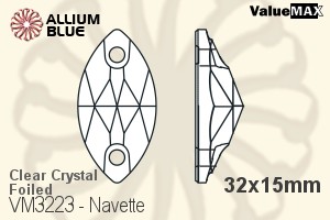 ValueMAX Navette Sew-on Stone (VM3223) 32x15mm - Clear Crystal With Foiling