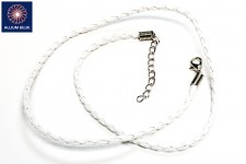 Braided Leatherette Chain, 3mm Diameter Necklace, Braided PU Leather, White, 18inch