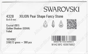 SWAROVSKI 4328 8X4.8MM CRYSTAL GOL.SHADOW F factory pack