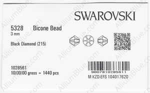 SWAROVSKI 5328 3MM BLACK DIAMOND factory pack