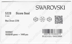 SWAROVSKI 5328 3MM BLUE ZIRCON factory pack