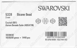 SWAROVSKI 5328 3MM CRYSTAL AB SATIN factory pack