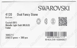 SWAROVSKI 4120 6X4MM CRYSTAL METLGTGOLD F factory pack