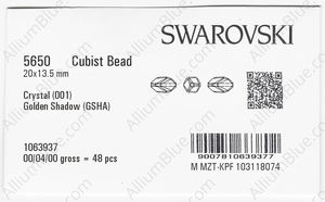 SWAROVSKI 5650 20X13.5MM CRYSTAL GOL.SHADOW factory pack