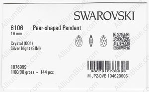 SWAROVSKI 6106 16MM CRYSTAL SILVNIGHT factory pack