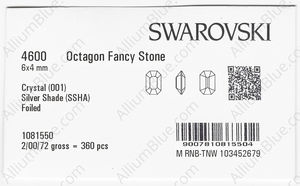 SWAROVSKI 4600 6X4MM CRYSTAL SILVSHADE F factory pack