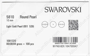 SWAROVSKI 5810 10MM CRYSTAL LIGHT GOLD PEARL factory pack