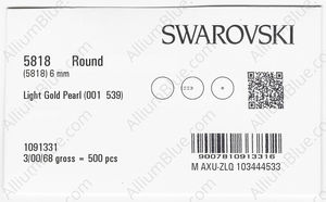 SWAROVSKI 5818 6MM CRYSTAL LIGHT GOLD PEARL factory pack
