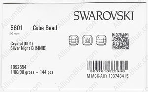 SWAROVSKI 5601 6MM CRYSTAL SILVNIG'B' factory pack