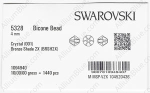 SWAROVSKI 5328 4MM CRYSTAL BRONSHAD2X factory pack