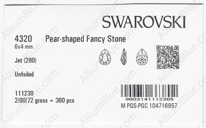 SWAROVSKI 4320 6X4MM JET factory pack