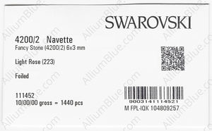 SWAROVSKI 4200/2 6X3MM LIGHT ROSE GG factory pack