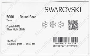 SWAROVSKI 5000 2MM CRYSTAL SILVNIGHT factory pack