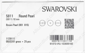 SWAROVSKI 5811 16MM CRYSTAL BROWN PEARL factory pack