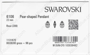 SWAROVSKI 6106 22MM ROSE factory pack