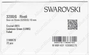 SWAROVSKI 3200/G 10MM CRYSTAL LUMINGREEN F PFRO01 factory pack