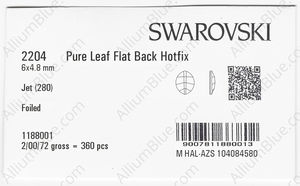 SWAROVSKI 2204 6X4.8MM JET M HF factory pack