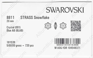 SWAROVSKI 8811 20MM CRYSTAL BL.AB B factory pack