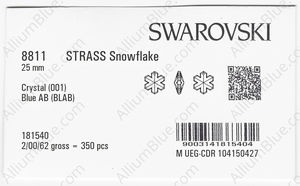 SWAROVSKI 8811 25MM CRYSTAL BL.AB B factory pack