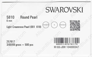 SWAROVSKI 5810 6MM CRYSTAL CREAMROSE LT. PEARL factory pack