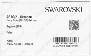SWAROVSKI 4610/2 6X4MM SAPPHIRE GG factory pack