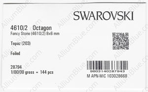 SWAROVSKI 4610/2 8X6MM TOPAZ GG factory pack