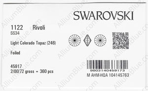 SWAROVSKI 1122 SS 34 LIGHT COLORADO TOPAZ F factory pack