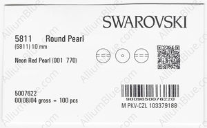 SWAROVSKI 5811 10MM CRYSTAL NEON RED PEARL factory pack