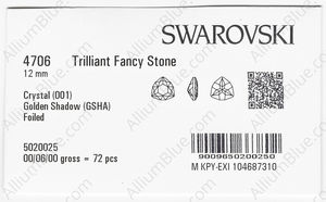 SWAROVSKI 4706 12MM CRYSTAL GOL.SHADOW F factory pack