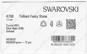 SWAROVSKI 4706 12MM CRYSTAL SILVNIGHT factory pack