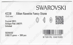 SWAROVSKI 4228 10X5MM CRYSTAL ANTIQUPINK factory pack