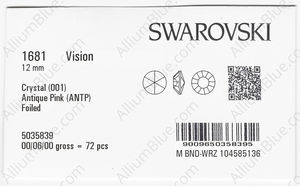 SWAROVSKI 1681 12MM CRYSTAL ANTIQUPINK F factory pack