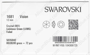 SWAROVSKI 1681 12MM CRYSTAL LUMINGREEN F factory pack