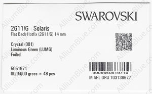 SWAROVSKI 2611/G 14MM CRYSTAL LUMINGREEN M HF factory pack