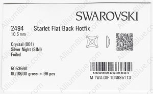 SWAROVSKI 2494 10.5MM CRYSTAL SILVNIGHT M HF factory pack