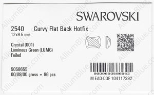 SWAROVSKI 2540 12X9.5MM CRYSTAL LUMINGREEN M HF factory pack